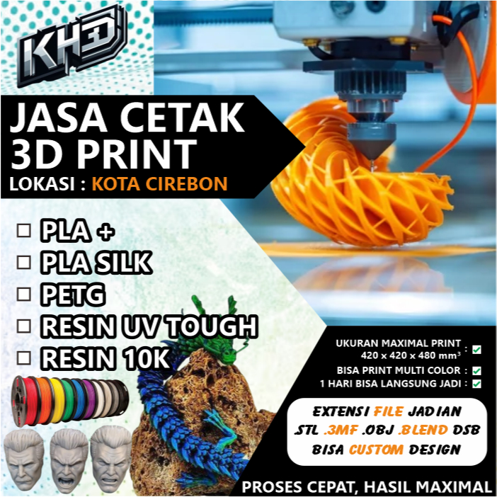 Jasa CETAK 3D Printer Custom / Cetak 3D Printing PLA + / Cetak 3 Dimensi Bahan PLA+ Resolusi 0.2mm /
