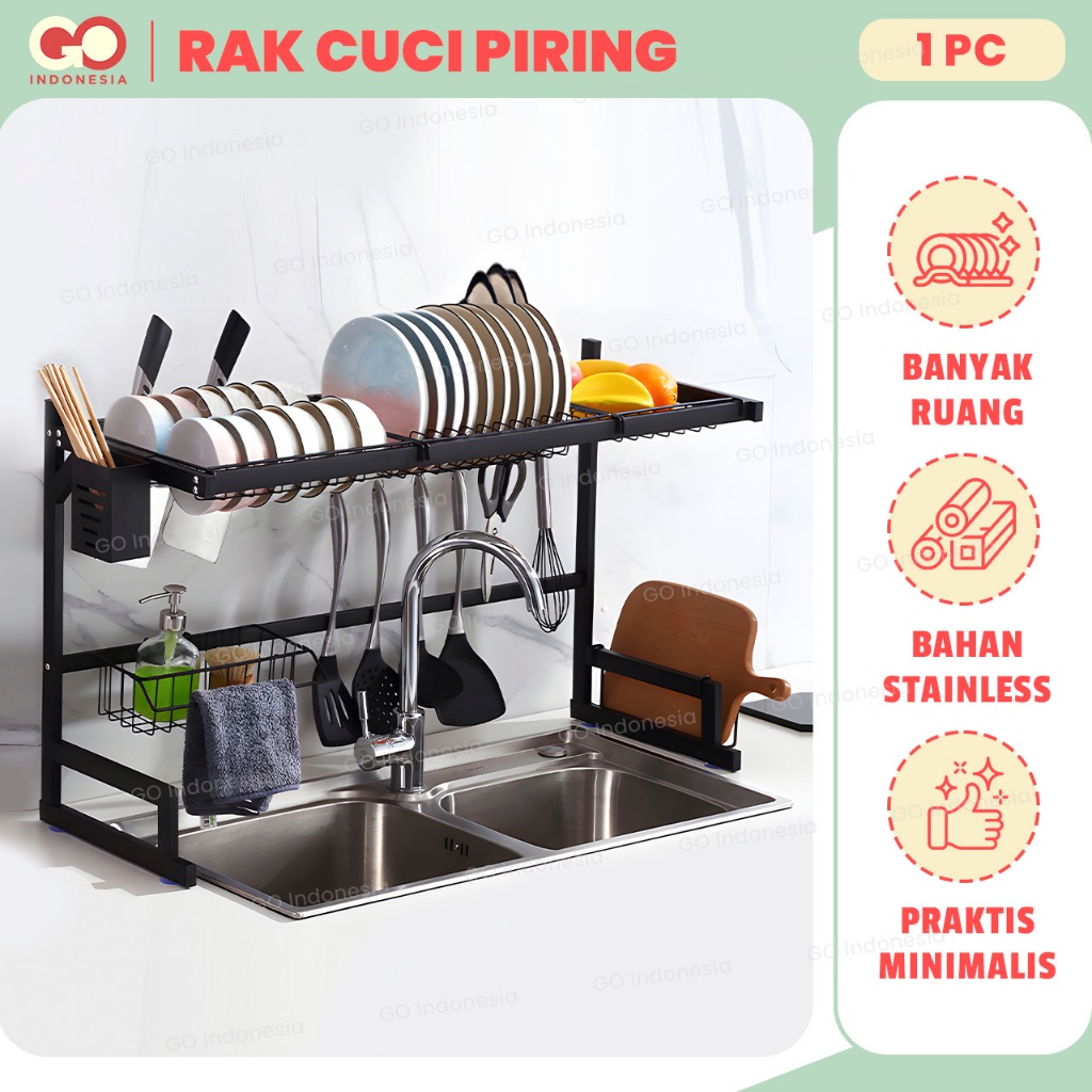 GOI - Rak Piring Wastafel Multifungsi Rak Piring Atas Wastafel Stainlees untuk Dapur Minimalis