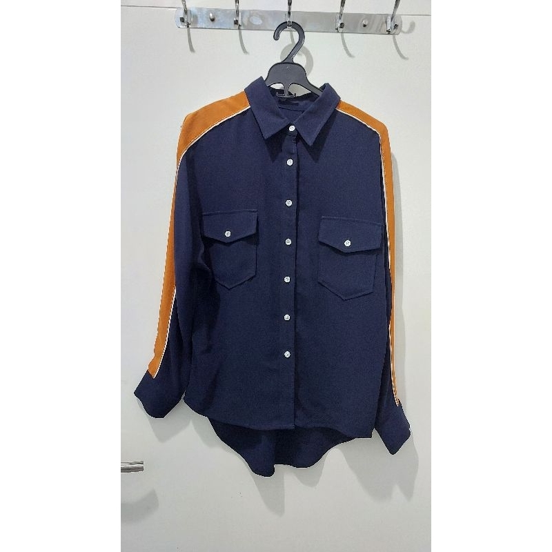 Blus & Celana wanita biru dongker (1 set) - preloved