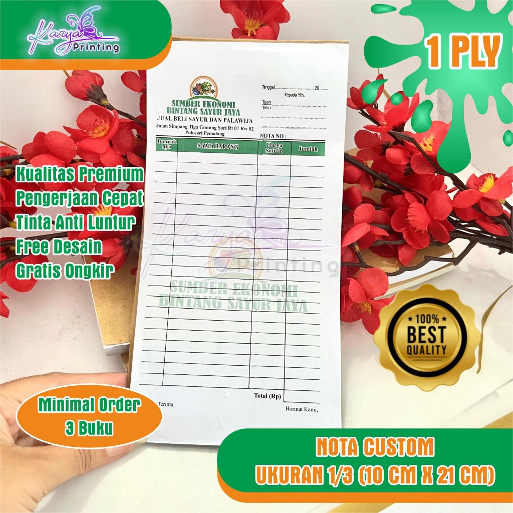 

cetak nota custom 1 ply ukuran 1/3 folio free desain nama toko usaha sendiri karyaprinting