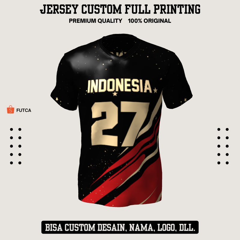 Kaos Jersey Futsal Retro Vintage Hitam Merah Krem Motif Abstrak 528 - Jersey Olahraga Full Printing 