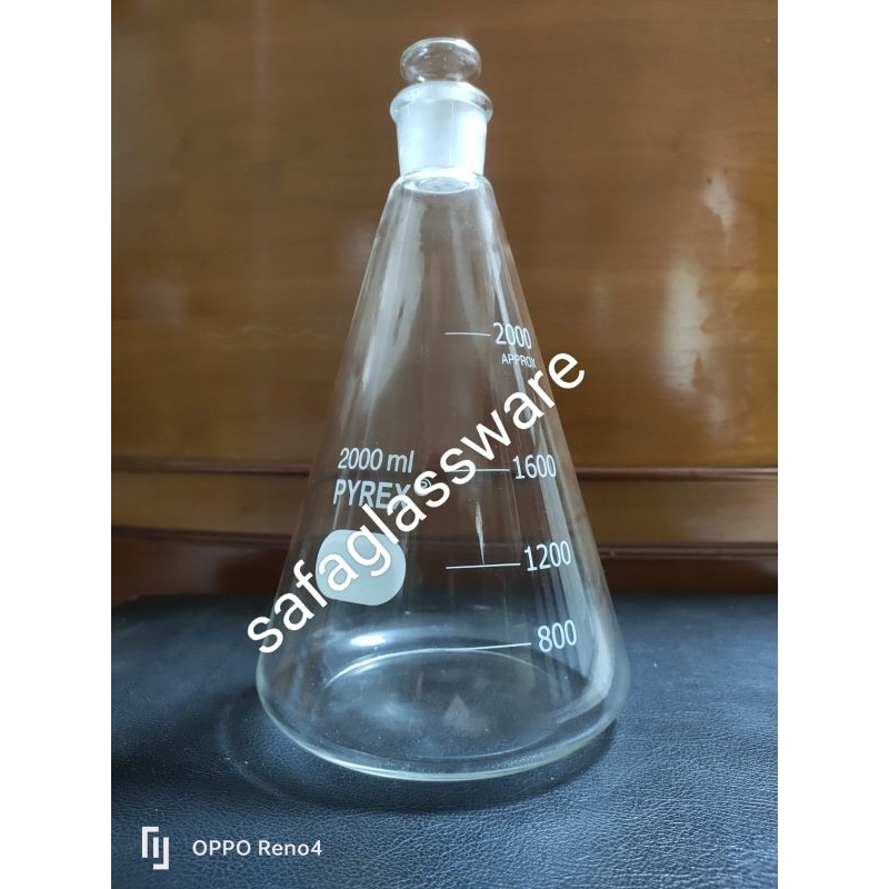 Erlenmeyer Flask With Stopper 2000ml / Erlenmeyer Tutup 2000ml Pyrex