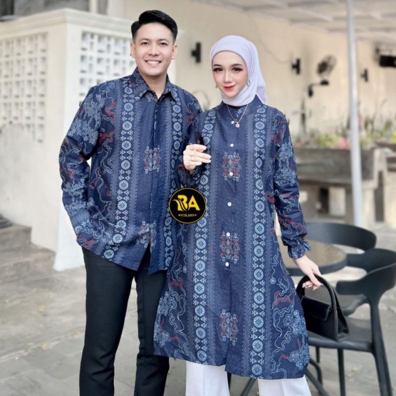 Batik Couple (SGBATIK) - Exclusive Batik Couple Tunik Kancing Depan Kemeja Batik Lengan Panjang