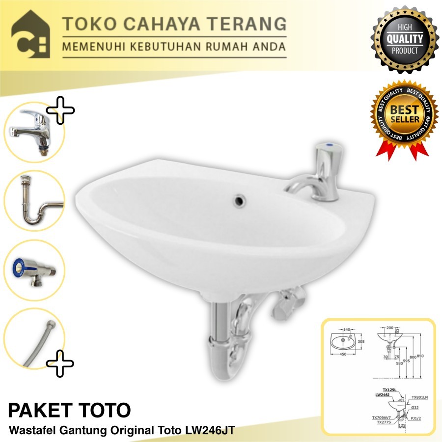 Paket Toto Wastafel Gantung LW246J Komplit / Wastafel Original Toto