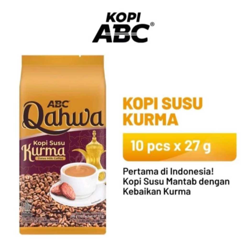 

AIDA FASHION KOPI QAHWAH ABC SUSU KURMA 1 PACK isi 10pcs x 27gram