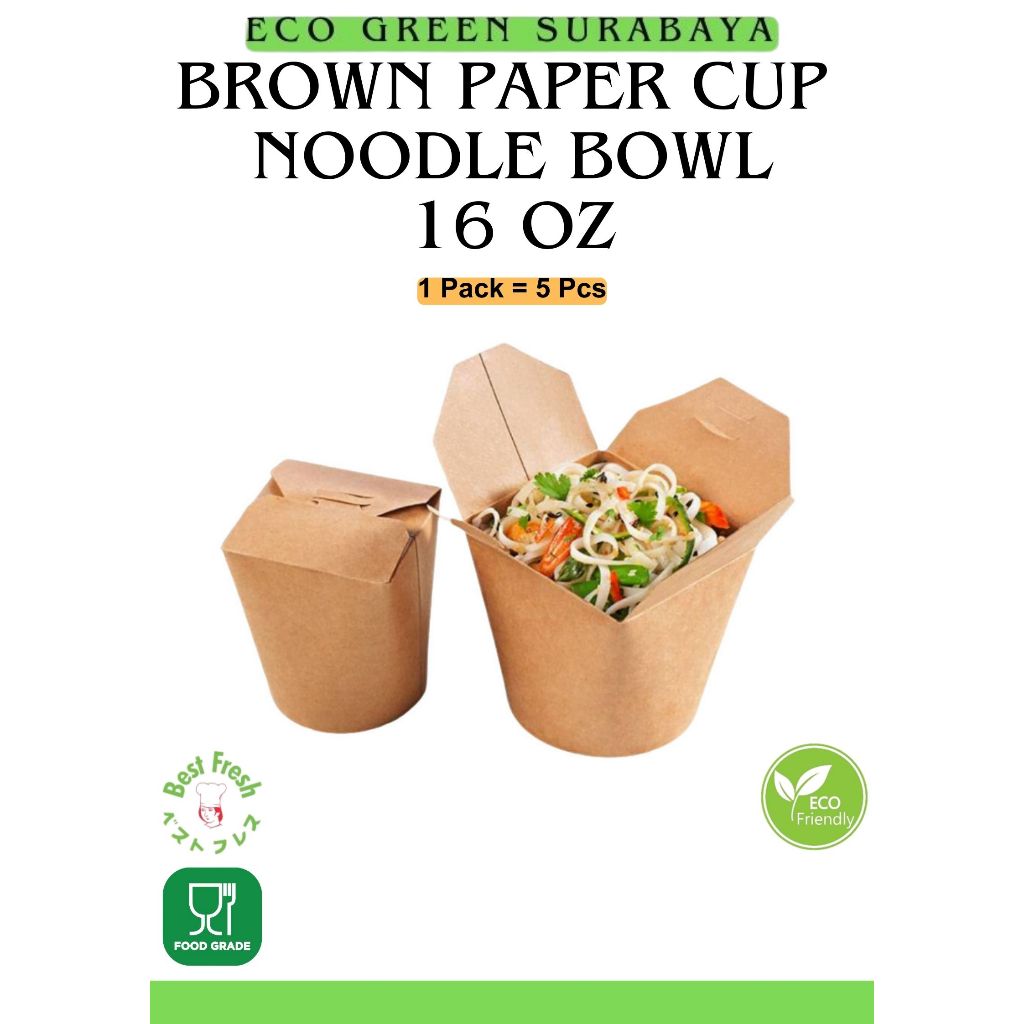 Noodle Kraft Bowl Isi 5pcs | Brown Kraft Paper Bowl | Kraft Food Pail | Kraft Noodle Cup