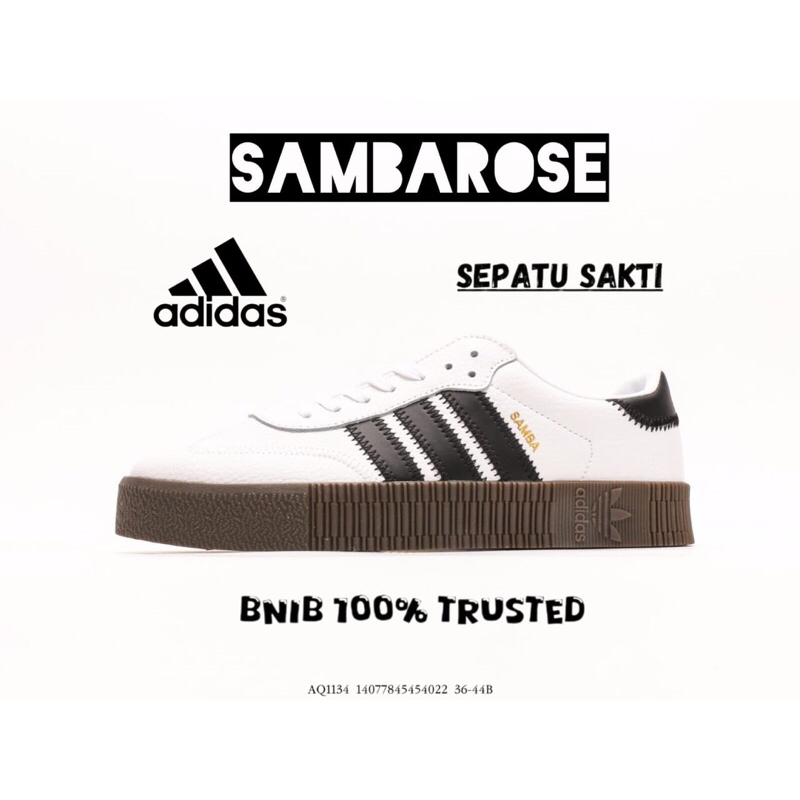 [PLATFORM WEDGES] Sepatu Casual Adidas Sambarose White Black Gum x Black Pink AQ1134 / Adidas Hak Ti