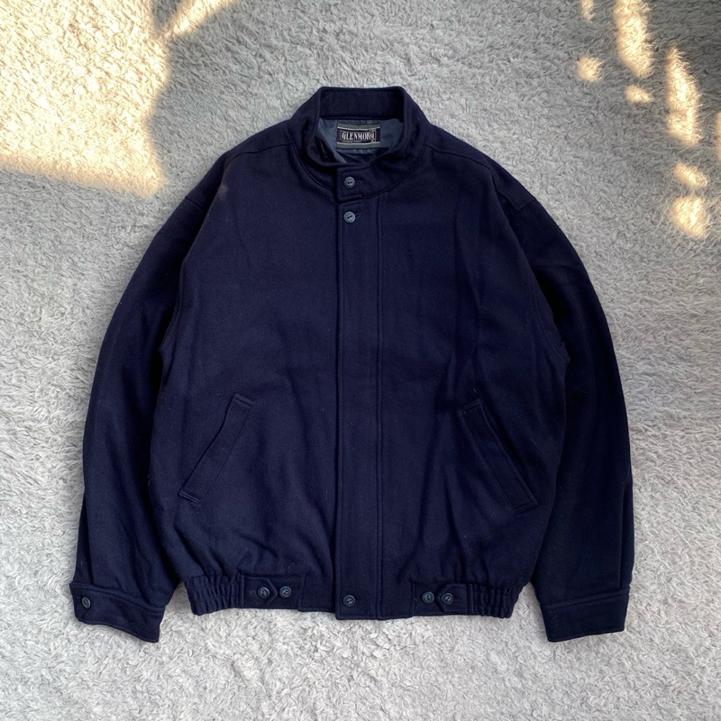 VINTAGE JACKET GLENMORG - 90s GOLF JACKET WOOL NAVY - Work jacket vintage - vintage golf jacket - wo