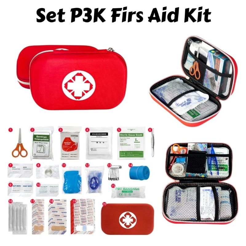 set perlengkapan p3k first aid kit kotak p3k emergency first aid kit box obat camping mobil lengkap 
