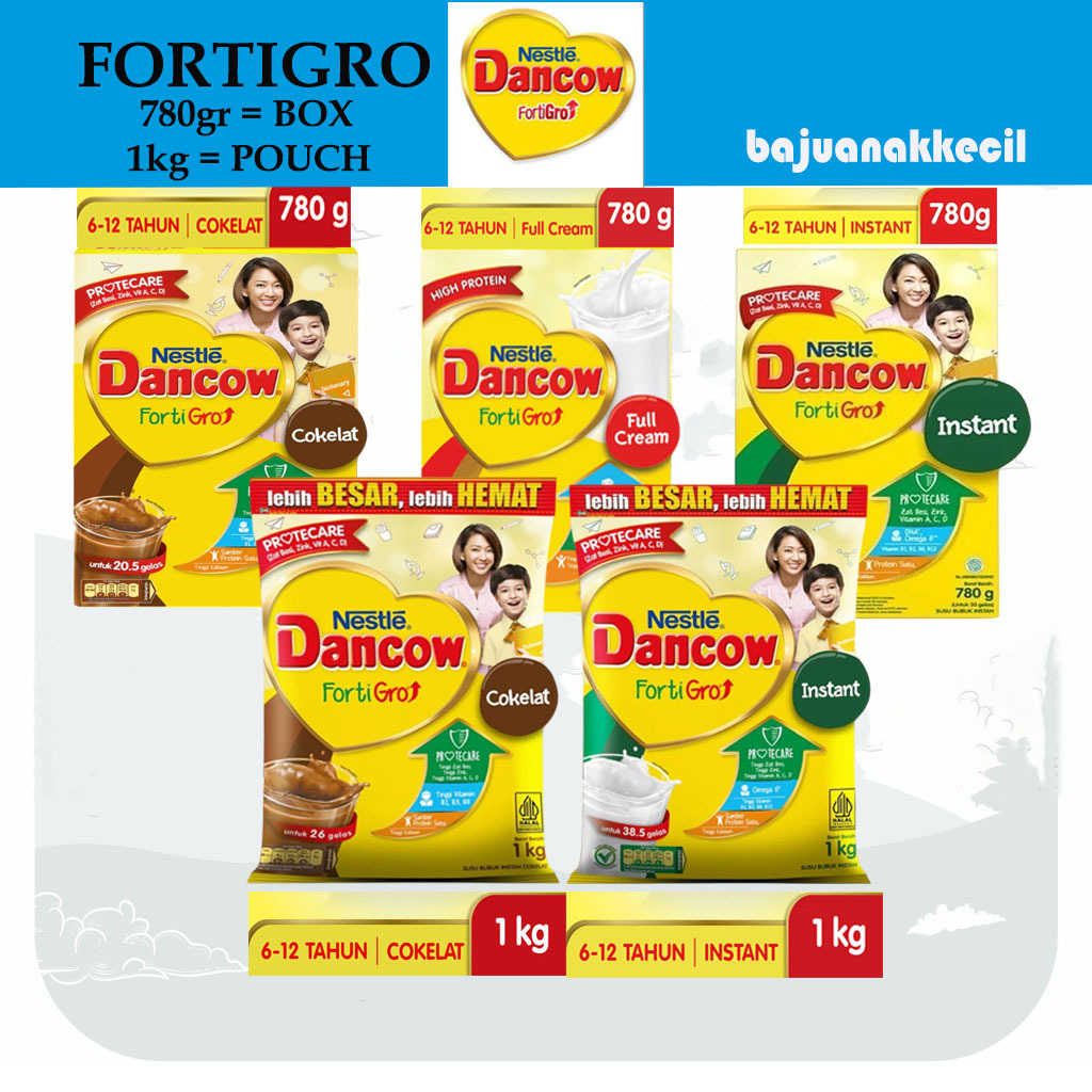 Dancow Fortigro 1kg & 780gr Full Cream Coklat Instant Susu Bubuk Pertumbuhan Anak Box Nestle