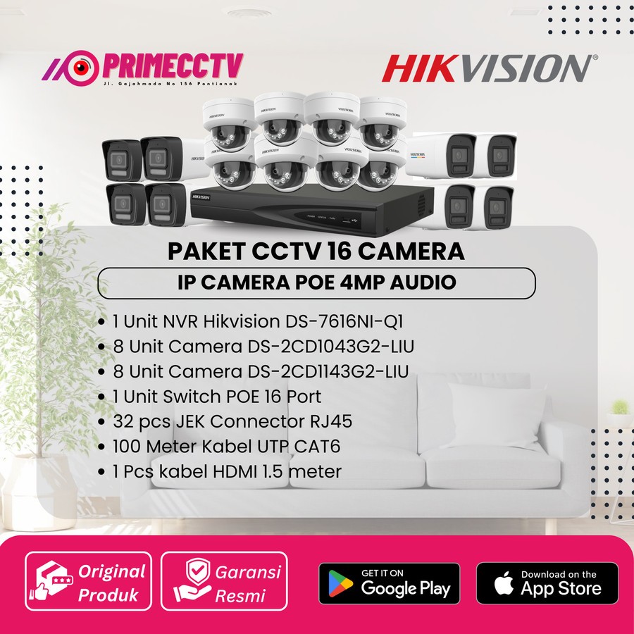 PAKET 16 IP CAMERA HIKVISION 4MP AUDIO