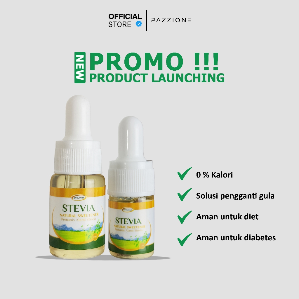 

Pazzione x Stevindo Stevia Cair 10 ML Pemanis Alami Pengganti Gula 0 Kalori 0 Gula Sweet Stevia Liquid Pure Sweetness
