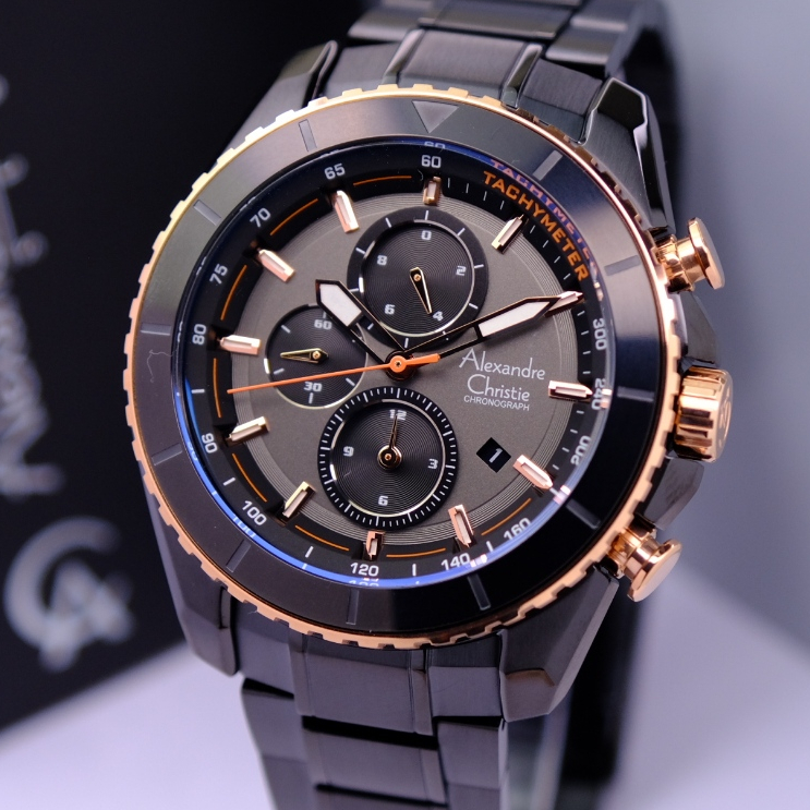 Alexandre Christie Pria Terbaru Original Warna Black Tombol Gold - AC6503 All Solid Stainless Steel