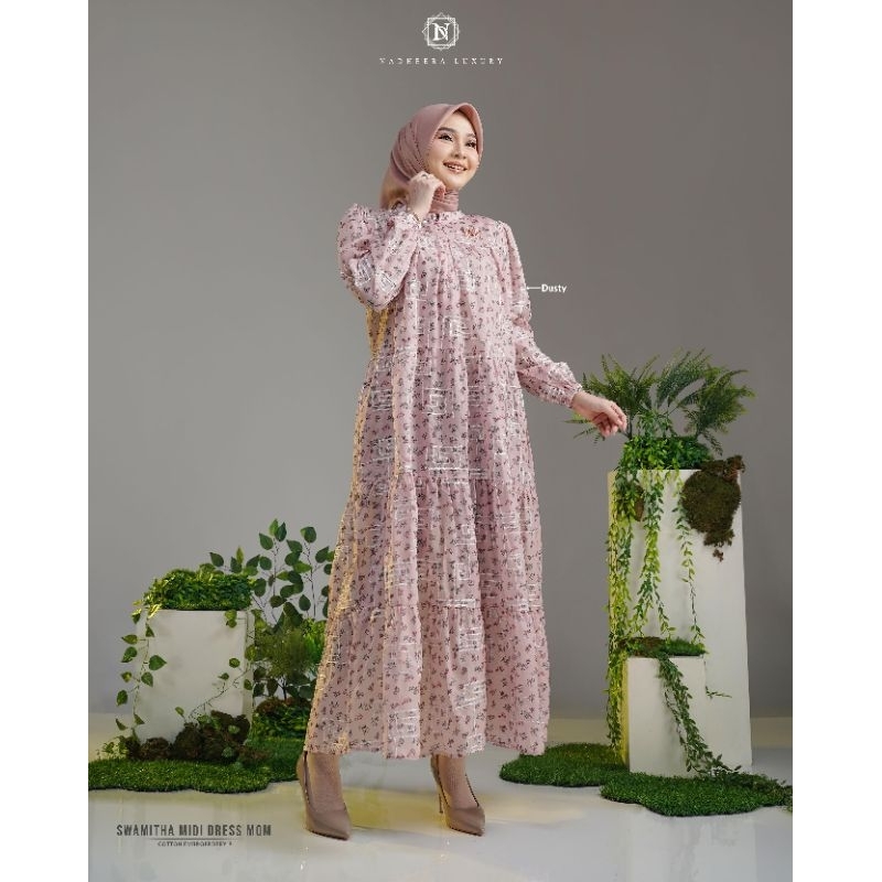 Dress Terbaru Nadheera Luxury SWAMITHA MIDI DRESS MOM AND KIDS Gamis Couple Lebaran Outfit Kondangan