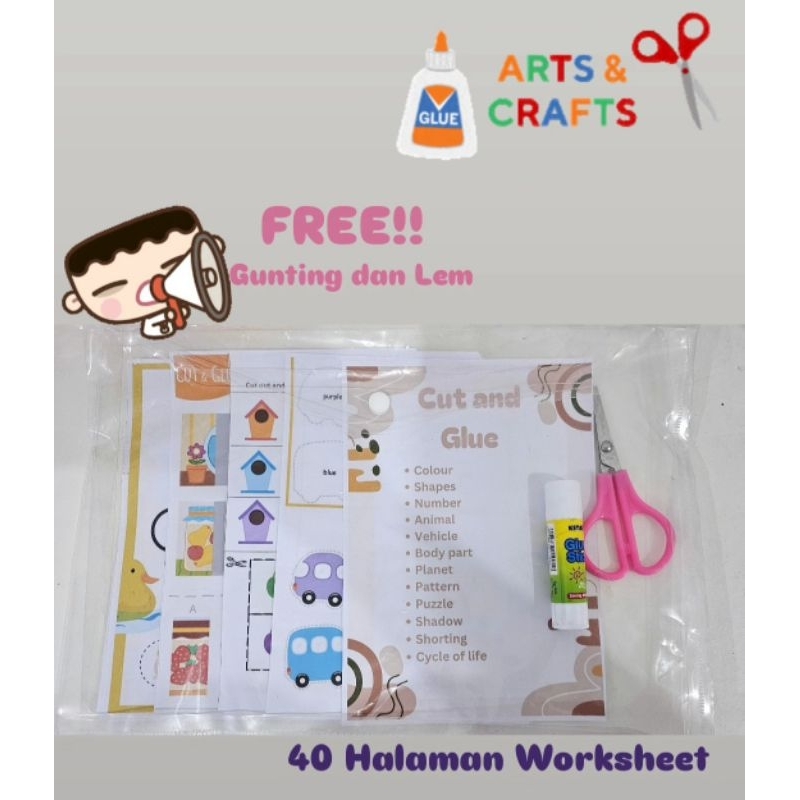 Worksheet Cut and Glue | Worksheet Gunting dan Tempel anak Paud TK Toddler