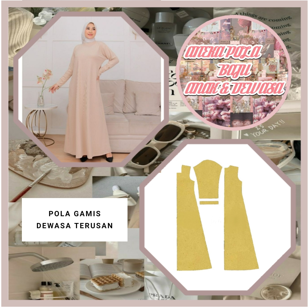 Pola Gamis Dewasa Terusan | Pola Instan Gamis Terusan | Pola Jiplak | Pola Jahit