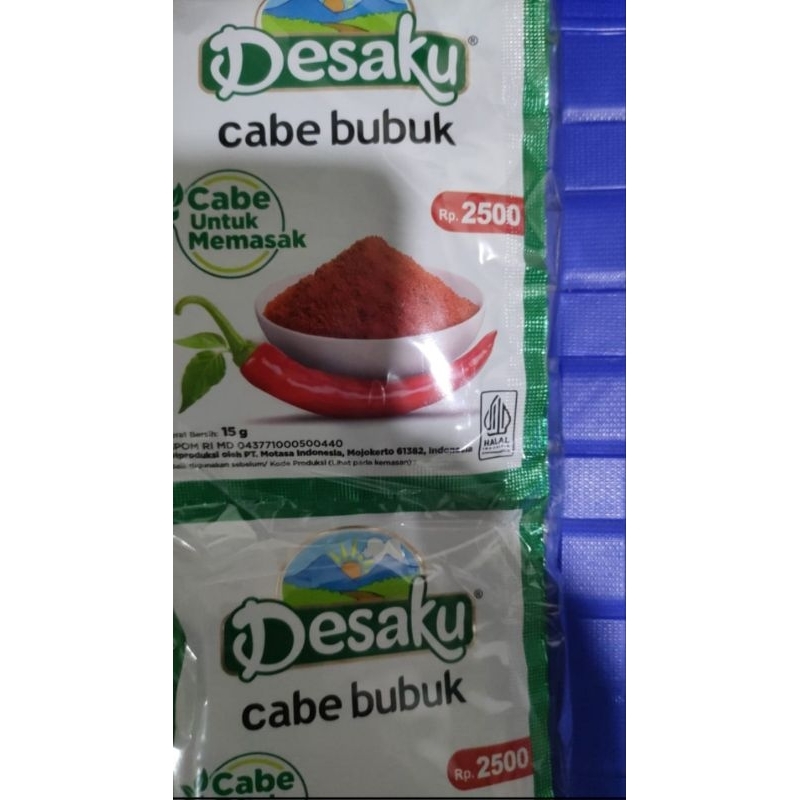 

Desaku Cabe Bubuk 1 rc isi 10 sachet x 15 g per pak 1 renceng 10 pcs x 15 gr gram