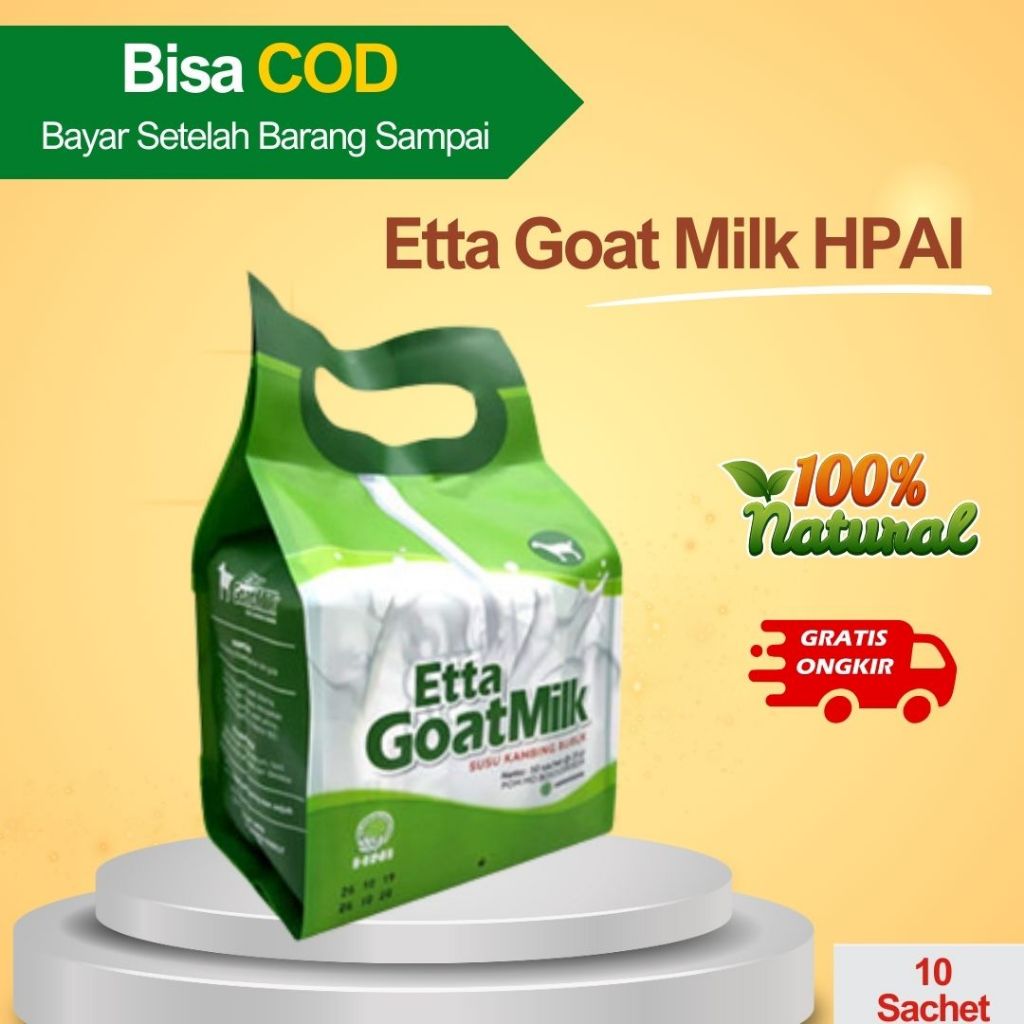 

Etta Goat Milk HPAI Susu Kambing Etawa PREMIUM ORIGINAL - ISI 10 Saset