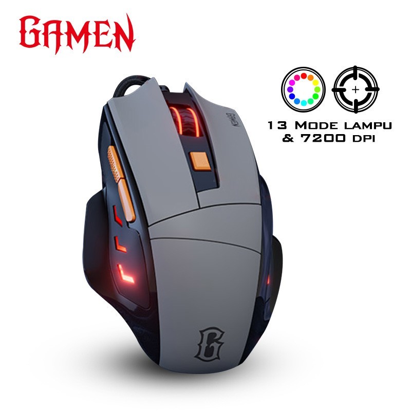GAMEN Mouse Gaming Kabel 7200 DPI 6 Level DPI GM300 16.8 Juta Warna RGB 13 Mode RGB 6 Macro Button F