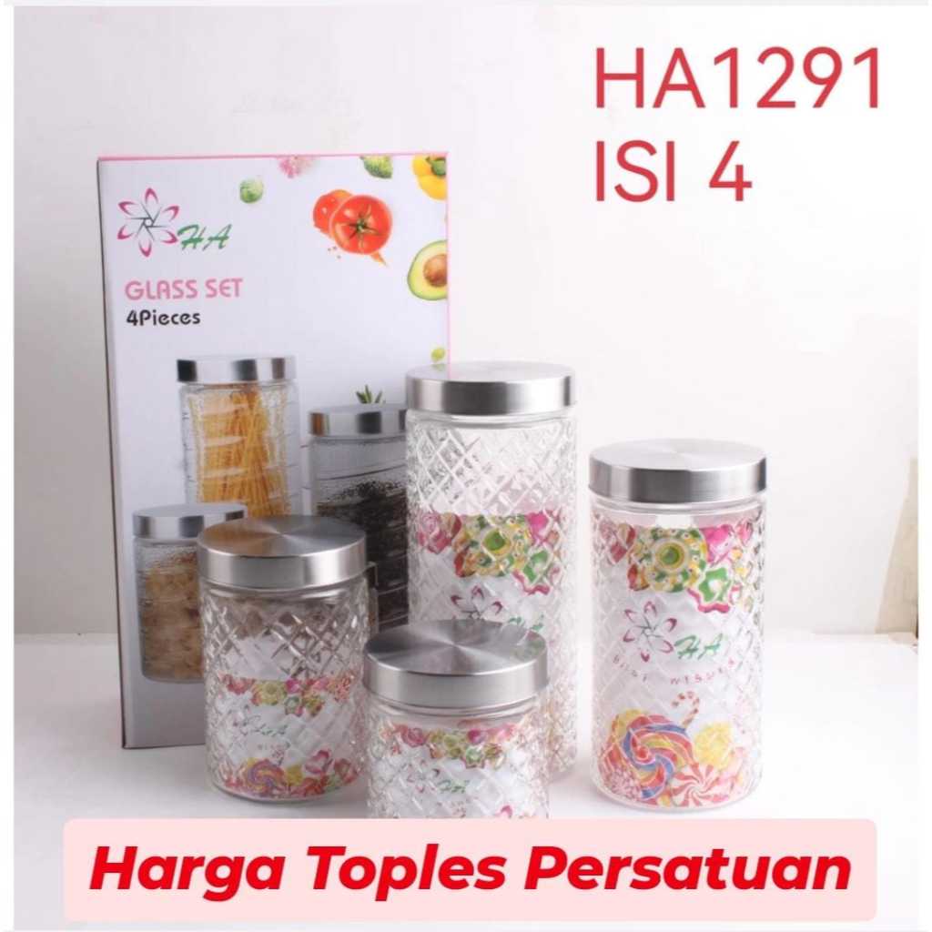 Toples Kaca Set Diamond Satuan 4 Pcs Tempat Penyimpanan Kue Lebaran