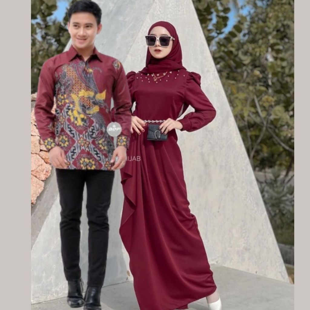 NEW DRESS SATIN MAXI DRESS COUPLE KEMEJA BATIK KONDANGAN KEKINIAN TERBARU 2025