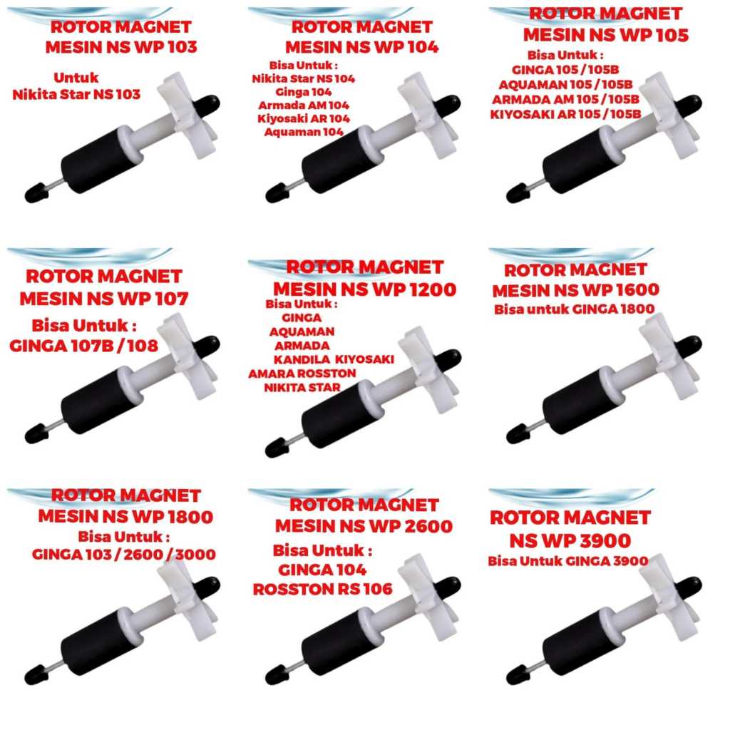 ROTOR MAGNET 103 104 105 107 1200 1600 1800 2600 3900 MESIN NS WP SPARE PART Kipas Impeller As Pompa