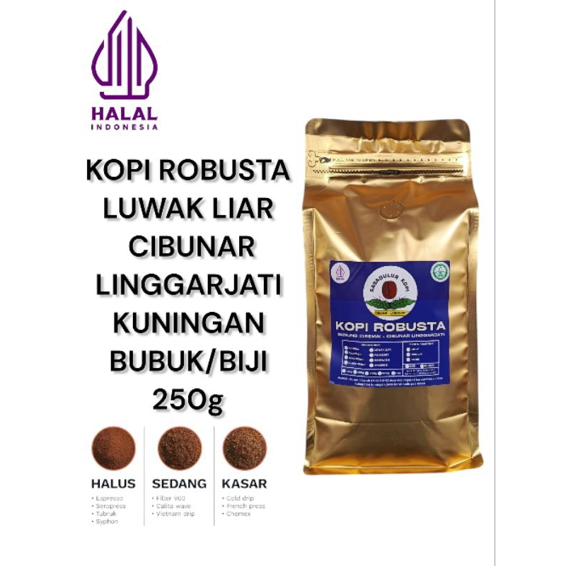 

Kopi Luwak Robusta Biji/Bubuk 250g CIbunar Linggajati Kuningan Jawa Barat Sasadulur kopi