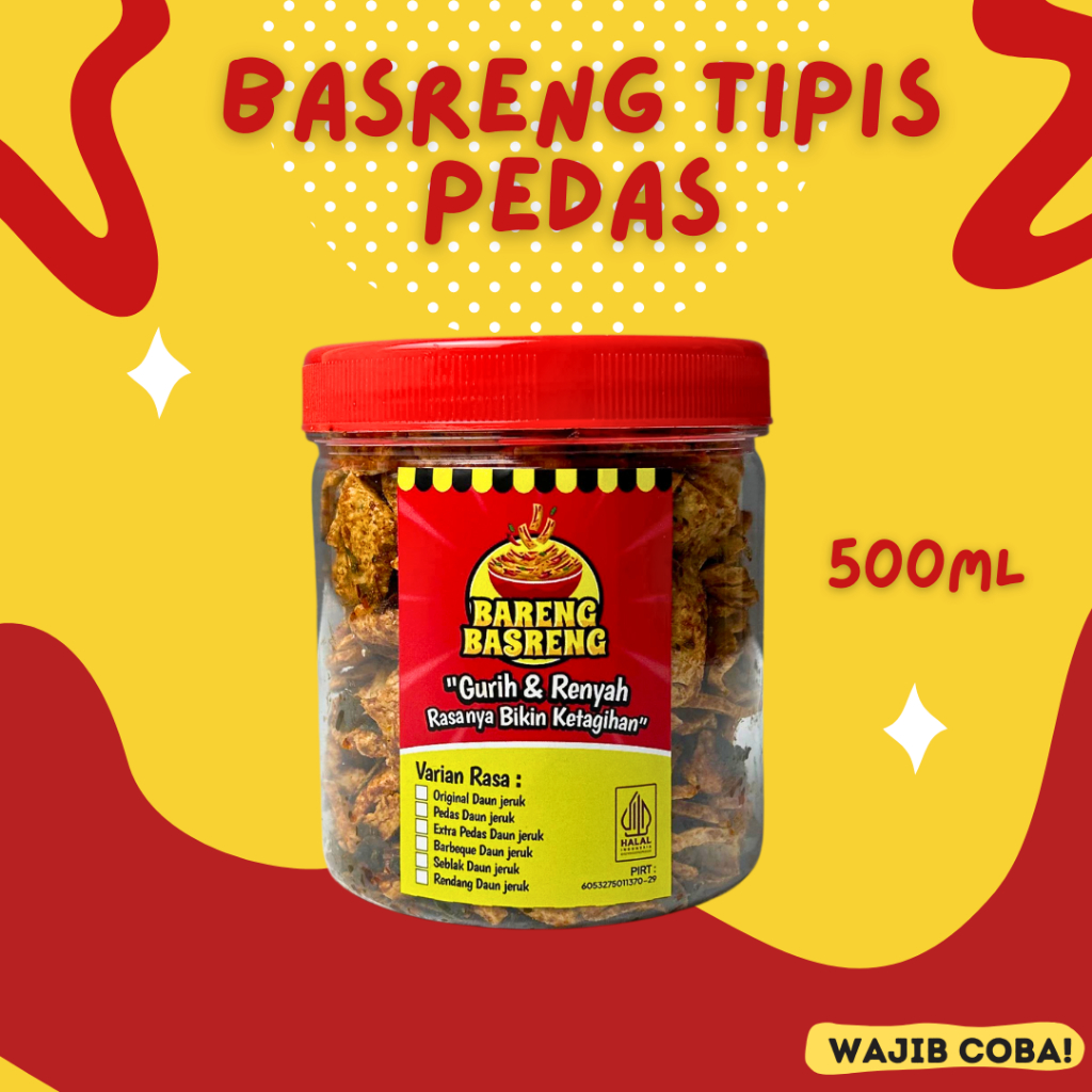 

Basreng Tipis Pedas 500ml Camilan Jajanan Snack Basreng original Pedas Daun jeruk