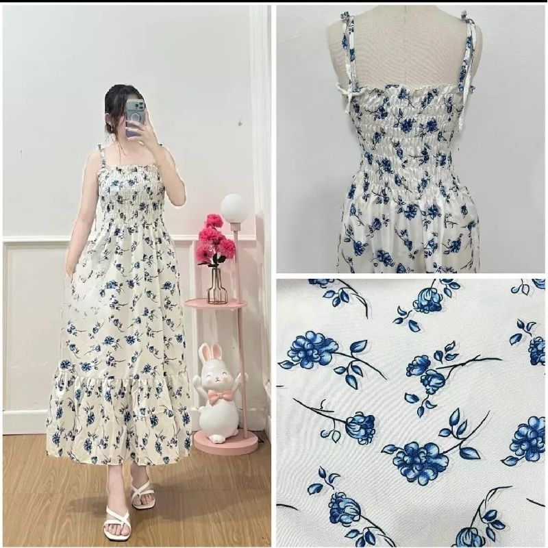 DN - Dress Roise Candakensi | Dress Candakensi Motif Bunga Korean Style | Dress Panjang Tanpa Lengan