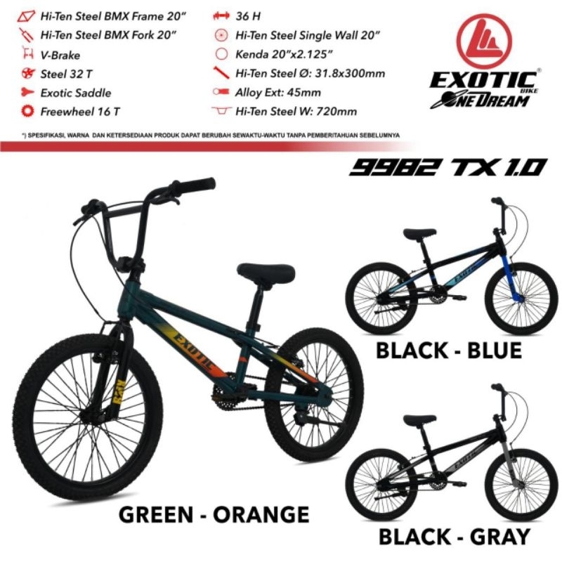 Sepeda BMX 20 Exotic 9982 TX 1.0 Murah uk ban 20 x 2.125