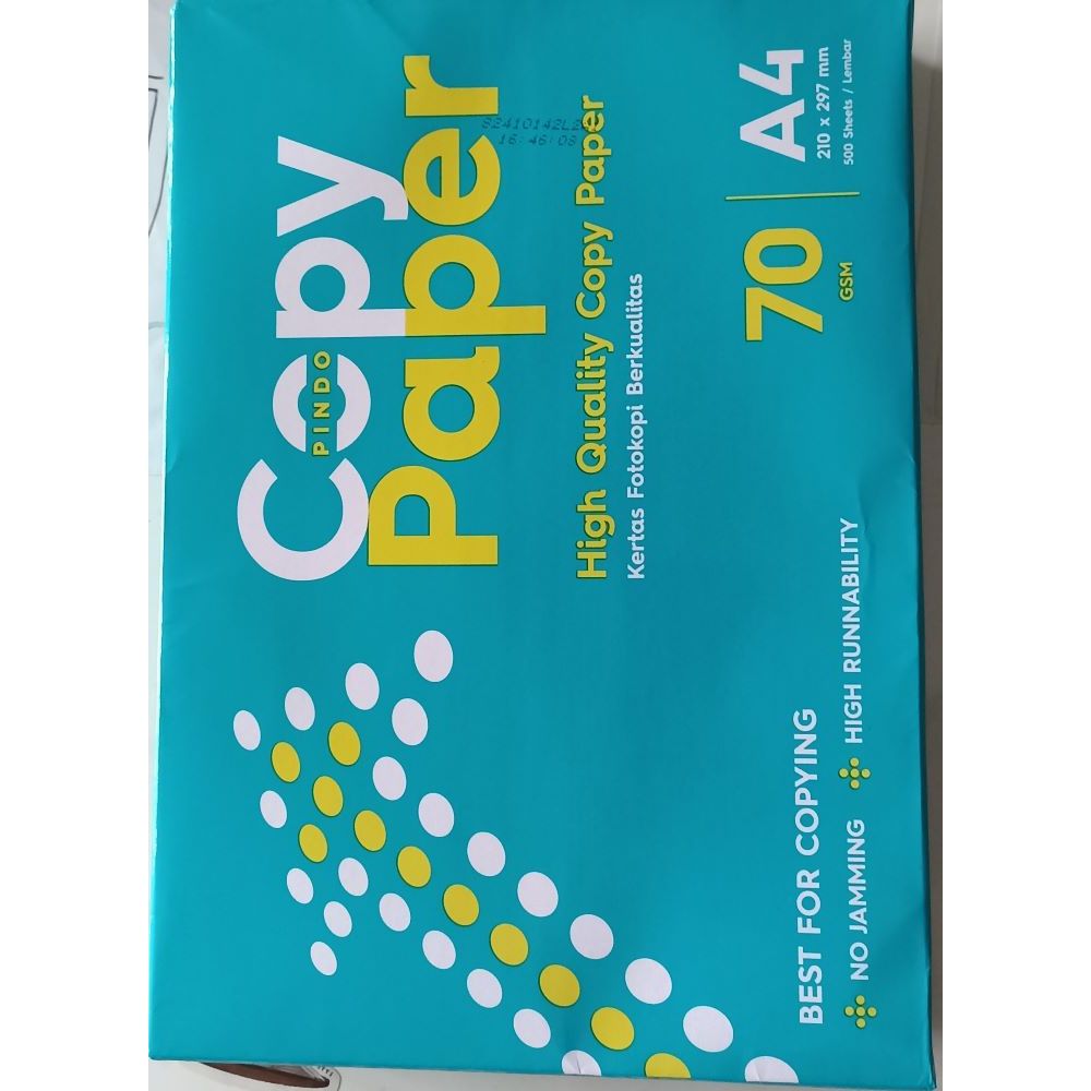 

Kertas HVS Ukuran A4(210 mm x 297 mm), 70 gsm, Merek Copy Paper, Untuk copier, InkJet, Fax Best Quality ya ... No Jamming & High Runnability