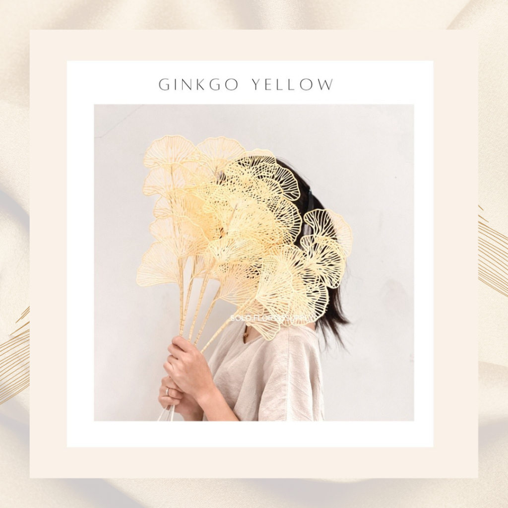 GINKGO GOLD ARTIFICIAL Aksesoris Kipas 3 Cabang Ginko Daun Bunga Ginkgo Emas Artificial Golden Flowe