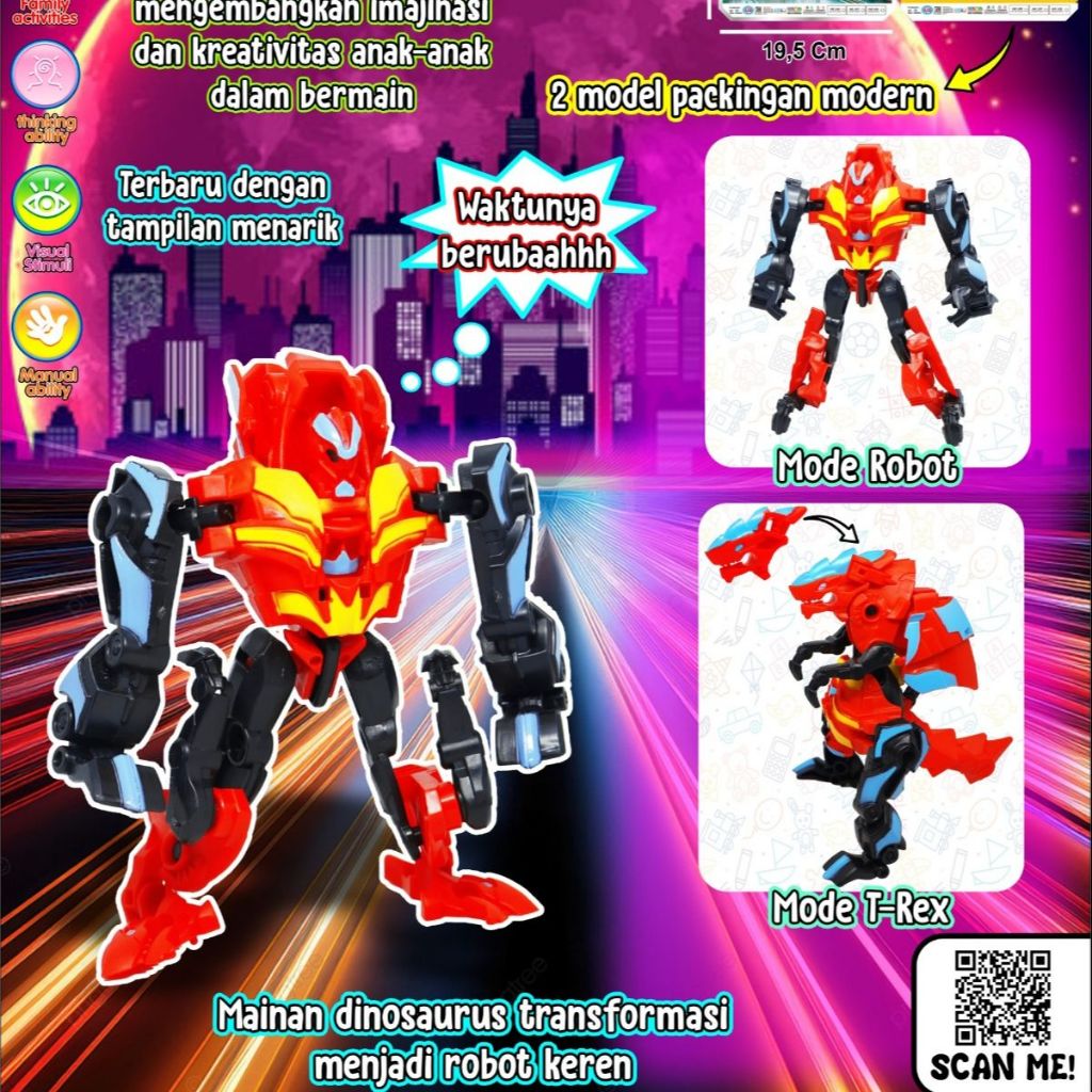 MAINAN ROBOT TRANSFORMASI DINOSAURUS 2 IN 1 BERUBAH ROBOT / MAINAN ROBOT DINOSAURUS BERUBAH JADI ROB