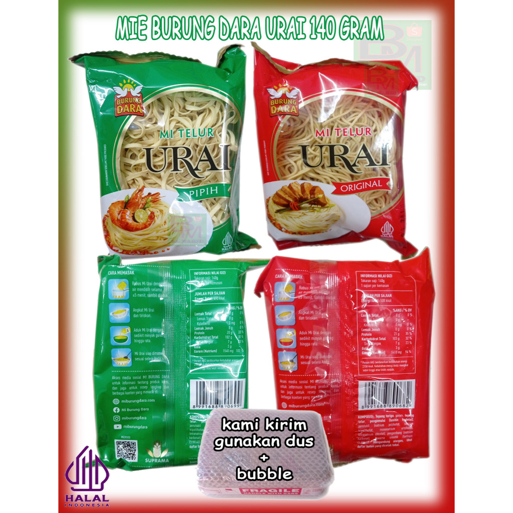 

Mie Telur Urai Burung Dara Pipih dan Original Kemasan 140 gram