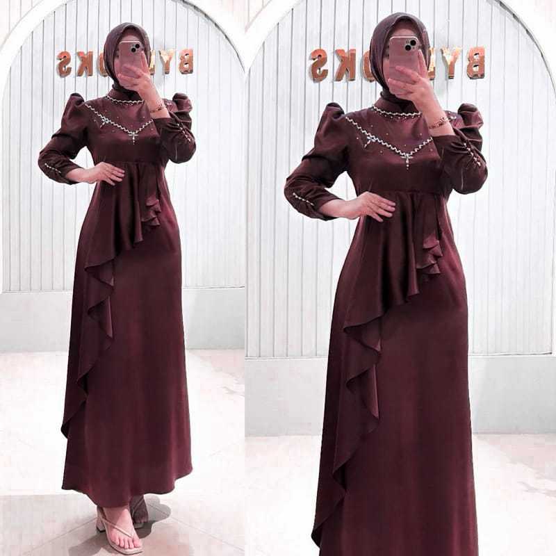 Kharisma Rashiqa Dress - Dress baju kondangan pesta slimfit dress satin mermress viral pesta / konda