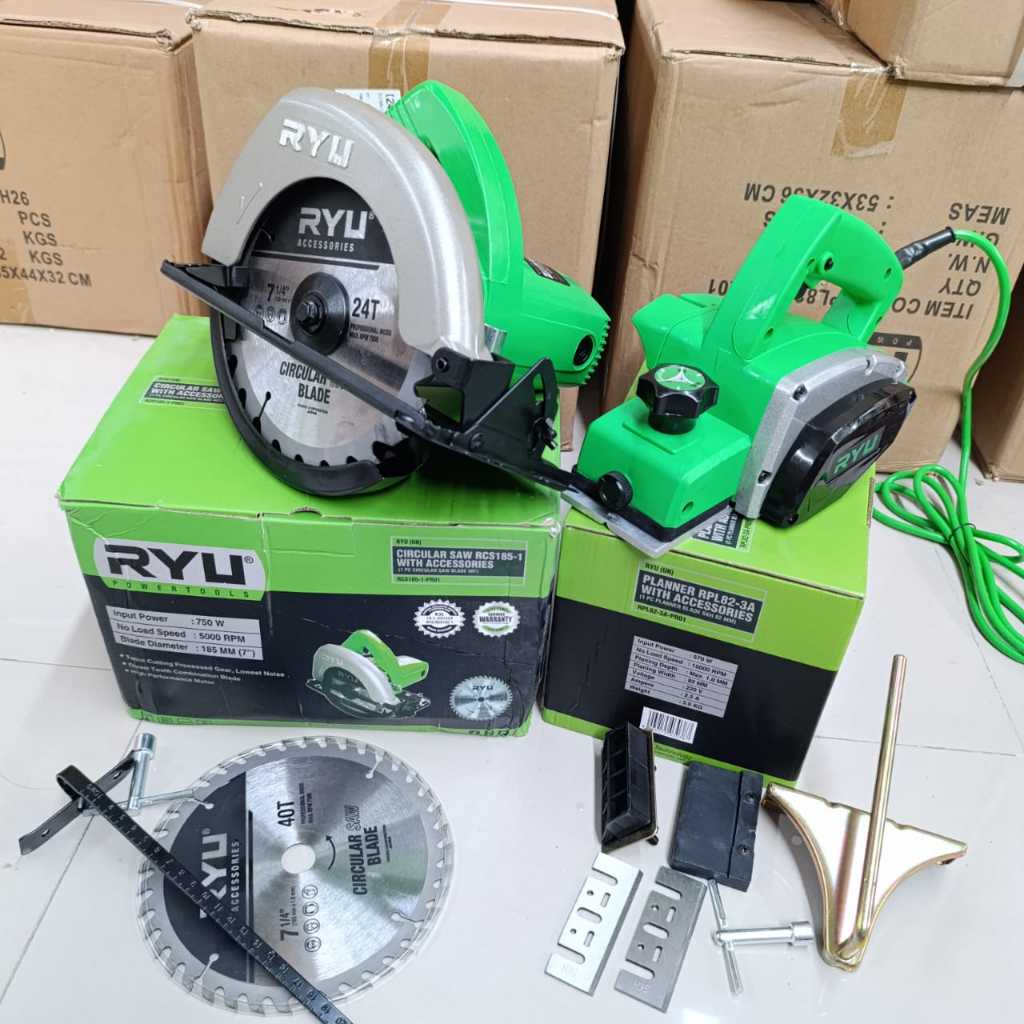Paket RYU Circular Saw Mesin Gergaji Listrik RCS185-1 Dan Mesin Planer Serut Ketam Pasah Kayu RPL82-