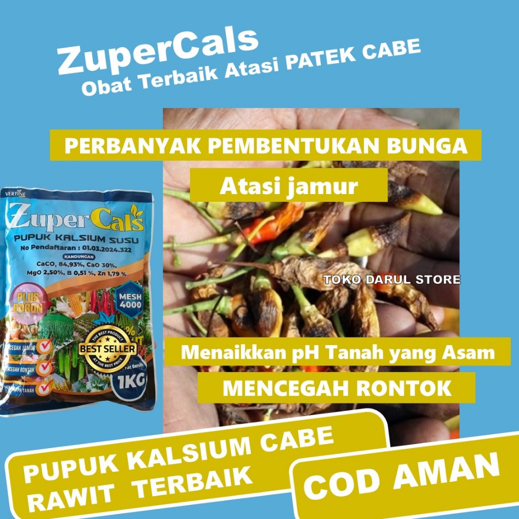 ZUPERCALS 1 KG OBAT SEMPROT PATEK/BUSUK CABE RAWIT, TERONG, TIMUN, PEPAYA, CABE, TOMAT PALING BAGUS,