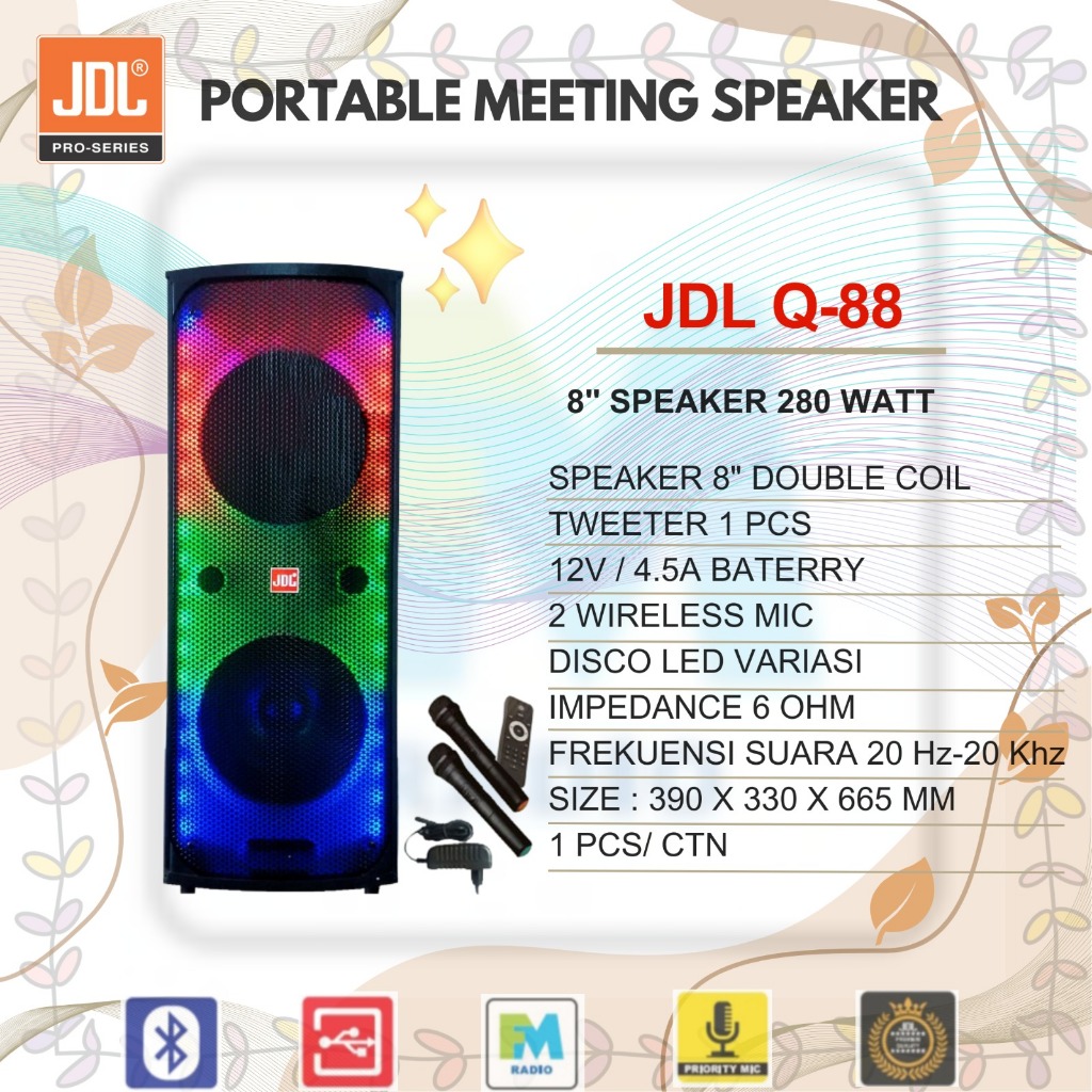 Grosir Speaker portable wireless JDL Q 88 original double 8 inch Box kayu Q88