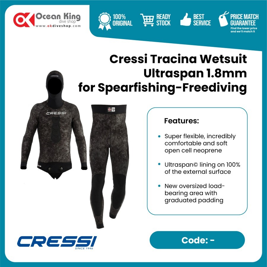 WETSUIT FREEDIVING CRESSI 1.8 MM TRACINA ULTRASPAN ( JACKET + PANTS )