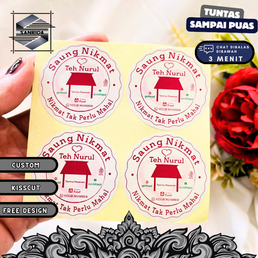 

2-4 Cetak Stiker Rumah Makan Warung Nasi Free Desain Custom Nama Sticker Label Box Dus Kardus Bulat