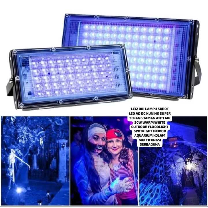 L132 ORI LAMPU SOROT LED AC DC KUNING SUPER TERANG TAMAN ANTI AIR 50W WARM WHITE OUTDOOR  FLOODLIGHT