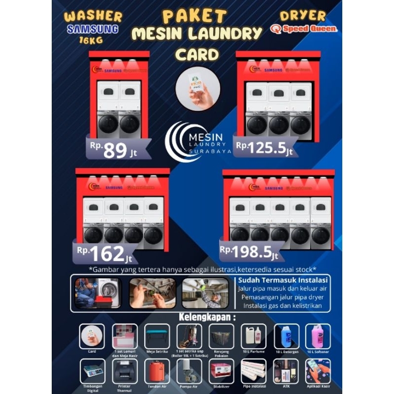 Paket usaha laundry Card Sistem 2 Set Samsung 16kg dan Speed queen