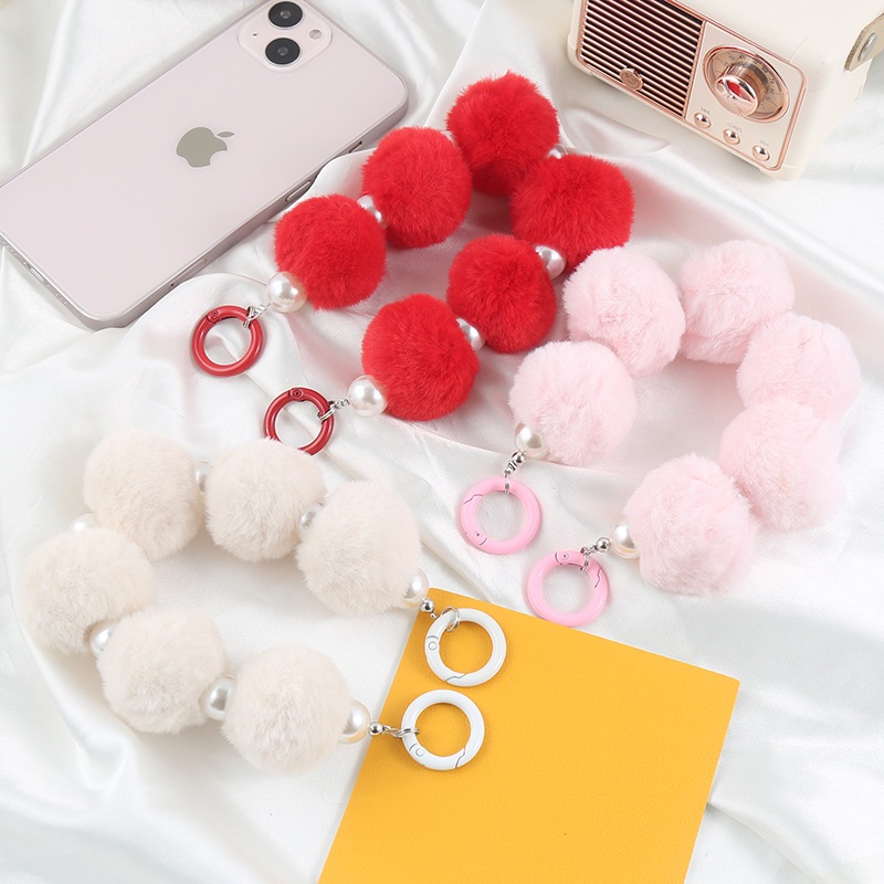 Gantungan tas pom pom mutiara cantik import Bag charm pearl bulu 3.5cm fashion Keychain manik akseso