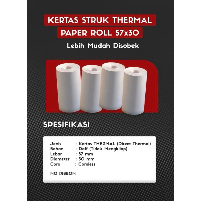 

KERTAS STRUK THERMAL UKURAN 57x30 atau 58x30 (polos)