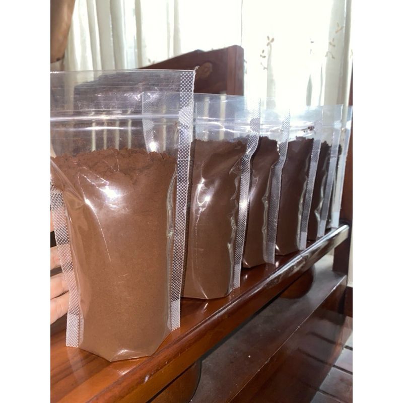 

Kopi hitam bubuk sudah + gula, kemasan 100 gram, 250 gram, 500 gram.