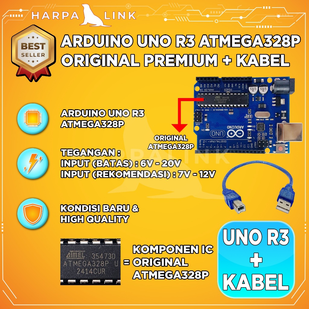 Uno R3 - Arduino Uno Compatible Atmega328P Dengan Kabel New / Arduino Uno R3 Atmega 328P Compatible 