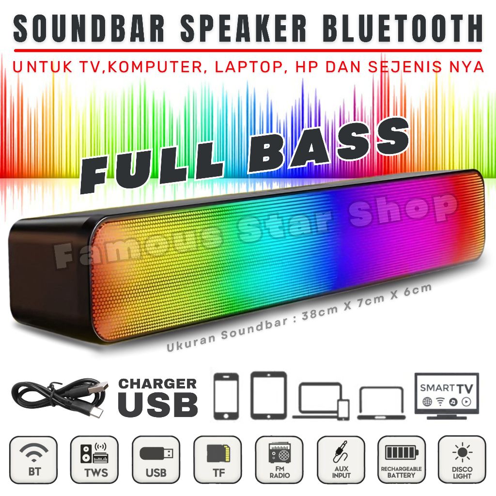 MURAH BANGET Speaker Bluetooth Full Bass TV, Laptop, Komputer, HP MITSUYAMA SOUNDBAR 1 LED RGB Speak