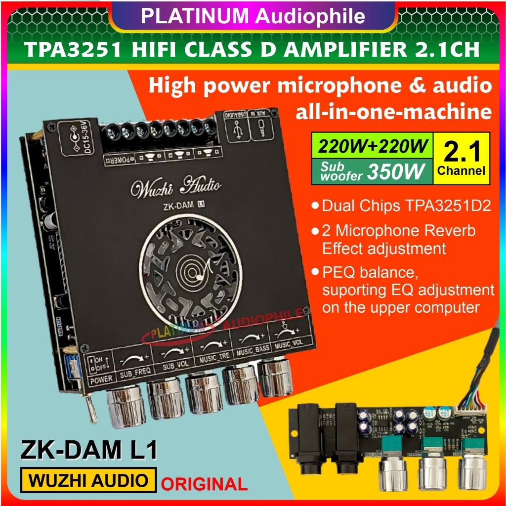 TPA3251 Amplifier 2.1 CH Karaoke Bluetooth Hifi Stereo Class D 220W+220W+350W ORI Wuzhi ZK-DAM L1