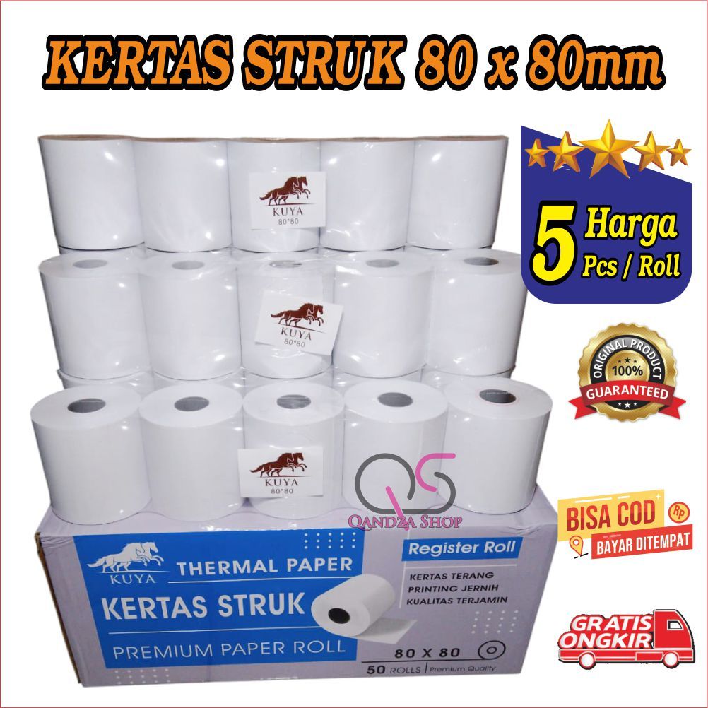 

Kertas Kasir Struk Paper Roll Termal 80x80mm, KERTAS KASIR 80X80, KERTAS STRUK THERMAL EDC 80 X 80