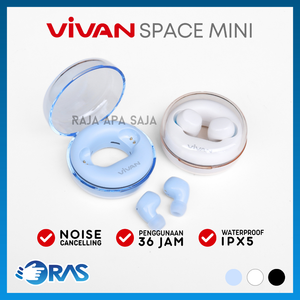 Headset Bluetooth TWS Vivan Noise Cancellation ENC Earbuds Earphone Wireless Full Bass Space Mini